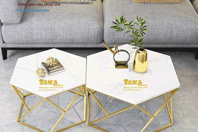 Bàn Trà Sofa Đôi Lục Giác Mặt Đá Trắng Vân Mây BSFD LG1