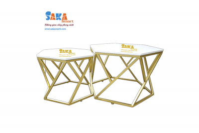 Bàn Trà Sofa Đôi Lục Giác Mặt Đá Trắng Vân Mây BSFD LG1