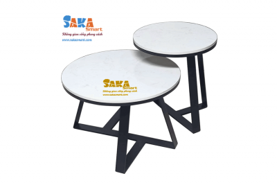 Bàn Trà Sofa Đôi Tròn Mặt Đá Trắng Vân Mây BSFD T11