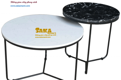 Bàn Trà Sofa Đôi Tròn Mặt Đá Trắng Vân Mây và Đen Tia Chớp BSFD T12
