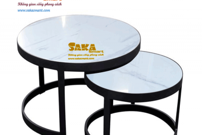 Bàn Trà Sofa Đôi Tròn Mặt Đá Trắng Vân 3D BSFD T15