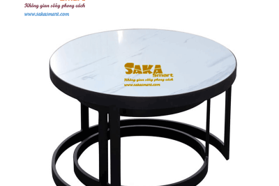 Bàn Trà Sofa Đôi Tròn Mặt Đá Trắng Vân 3D BSFD T15