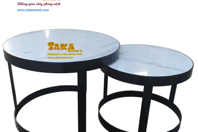 Bàn Trà Sofa Đôi Tròn Mặt Đá Trắng Vân 3D BSFD T15