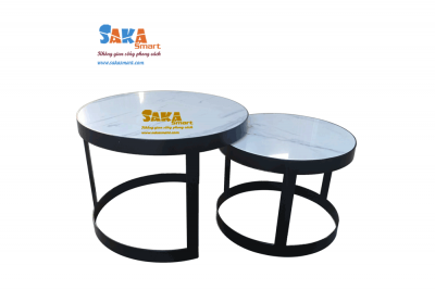 Bàn Trà Sofa Đôi Tròn Mặt Đá Trắng Vân 3D BSFD T15
