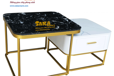 Bàn Trà Sofa Đôi Chữ Nhật Mặt Đá Trắng Và Đen Vân Mây Kết Hợp BSFD CN19
