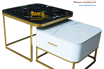 Bàn Trà Sofa Đôi Chữ Nhật Mặt Đá Trắng Và Đen Vân Mây Kết Hợp BSFD CN19