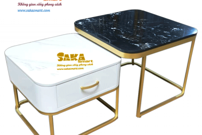 Bàn Trà Sofa Đôi Chữ Nhật Mặt Đá Trắng Và Đen Vân Mây Kết Hợp BSFD CN19