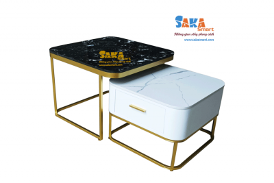 Bàn Trà Sofa Đôi Chữ Nhật Mặt Đá Trắng Và Đen Vân Mây Kết Hợp BSFD CN19