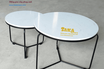 Bàn Trà Sofa Đôi Tròn Mặt Đá Trắng Vân Mây BSFD T2
