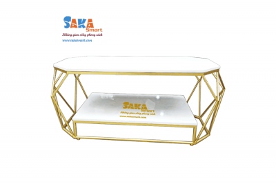 Bàn Trà Sofa Kim Cương Dài 2 Tầng Mặt Đá Trắng Vân 3D BSF KC38A