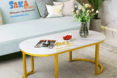 Bàn Trà Sofa Oval Mặt Đá Trắng Đen Vân 3D BSF OV39