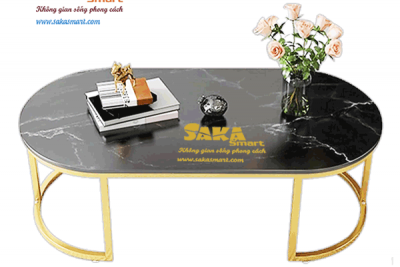 Bàn Trà Sofa Oval Mặt Đá Trắng Đen Vân 3D BSF OV39