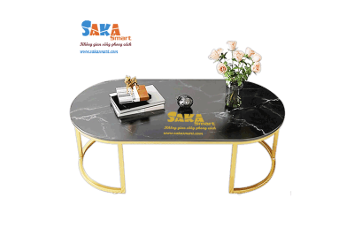 Bàn Trà Sofa Oval Mặt Đá Trắng Vân 3D BSF OV39