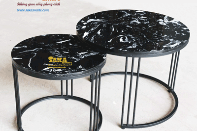 Bàn Trà Sofa Đôi Tròn Mặt Đá Đen Vân Mây BSFD T4