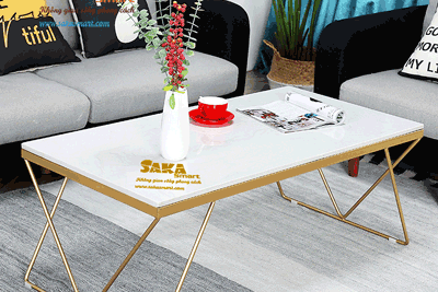 Bàn Trà Sofa Chữ Nhật Mặt Đá Trắng Vân Mây BSF CN41
