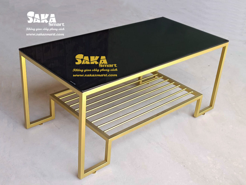 Bàn trà sofa chữ nhật 2 tầng mặt kính CN25