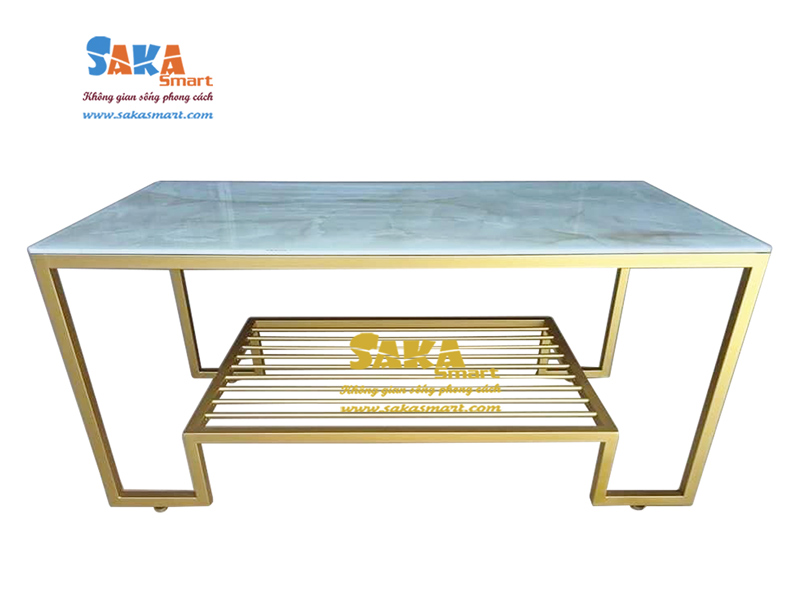 Bàn trà sofa chữ nhật 2 tầng mặt kính CN24