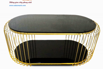 Bàn Trà Sofa Oval 2 Tầng Mặt Kính Đen BSF OV7