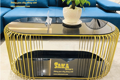 Bàn Trà Sofa Oval 2 Tầng Mặt Kính Đen BSF OV7