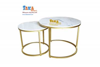Bàn Trà Sofa Đôi Tròn Mặt Đá Trắng Vân Mây BSFD T6
