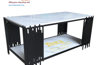 Bàn Trà Sofa Chữ Nhật 2 Tầng Mặt Đá Trắng Vân 3D BSF CN9
