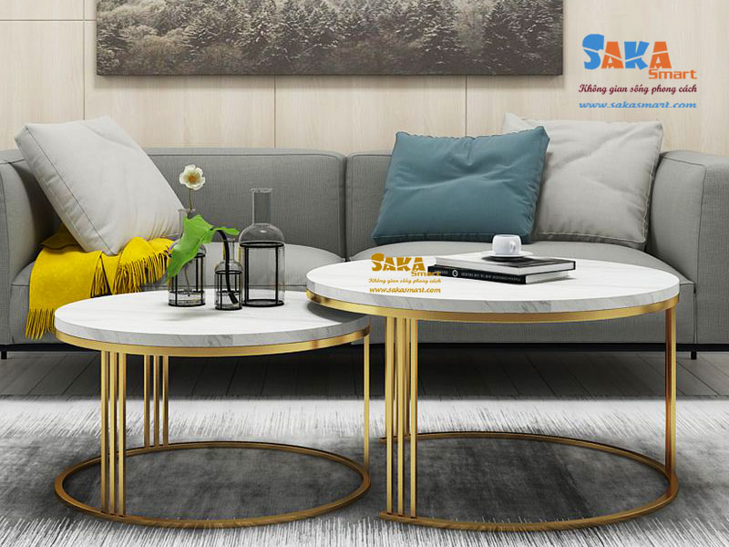 Mẫu bàn trà sofa đôi tròn mặt đá T4 với thiết kế độc đáo, nhỏ gọn dành cho căn nhà nhỏ