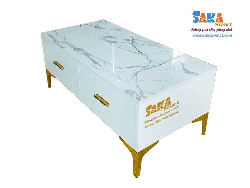 Bàn trà có ngăn kéo sofa chữ nhật mặt đá tủ đôi CN43
