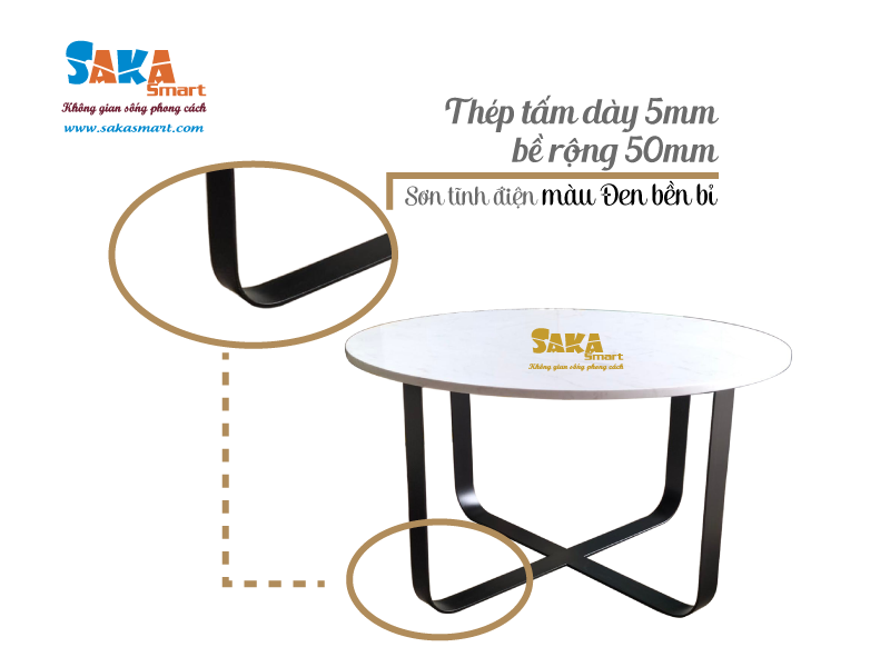 Bàn trà sofa mặt đá tròn trắng vân mây T13