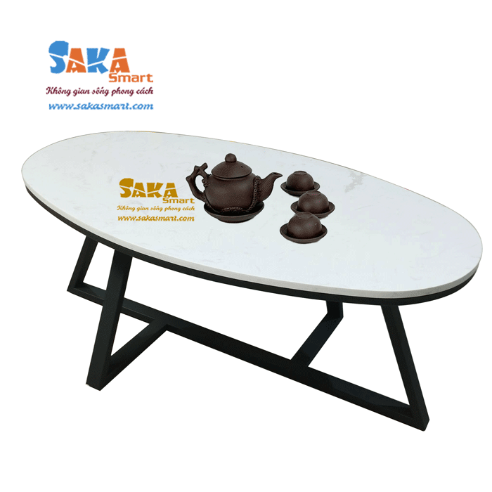 Bàn-Trà-Sofa-Mặt-Đá-Elip-Trắng-Vân-Mây-BSF-E10-1 Bàn Trà Sofa Mặt Đá Elip E10