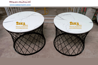 Bàn Trà Sofa Tròn Mặt Đá Chân Sắt T18
