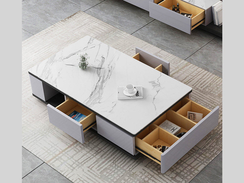 Bên trong bàn trà  Pula BT12 có ngăn kéo rộng rãi để được nhiều đồ dùng phòng khách giúp mặt bàn bên trên gọn gàng hơn, tiết kiệm diện tích hơn.