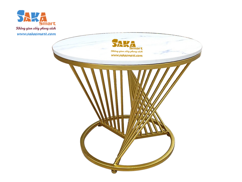 Bàn sofa mặt đá chân sắt trắng vân 3D T24