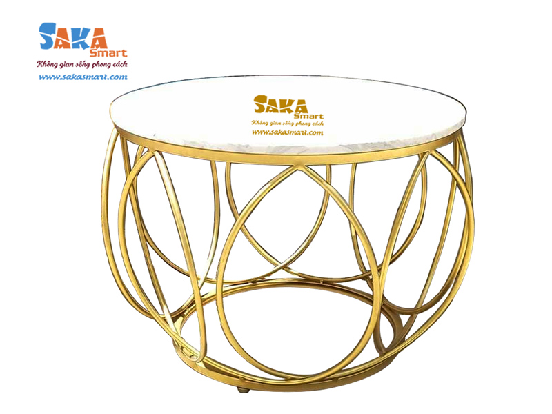 Bàn trà sofa tròn mặt đá trắng vân mây T23