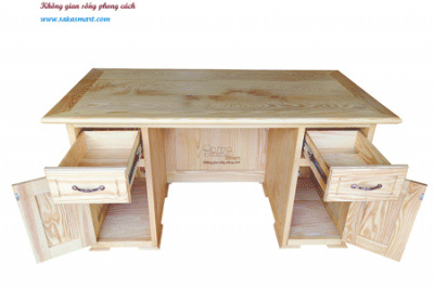 Bàn làm việc 2 tủ 2 bên Gỗ thông bông sakasmart 3