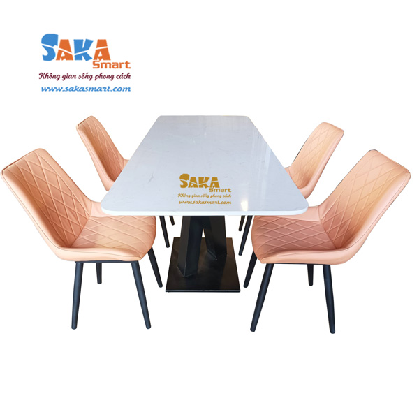 Bàn-Ăn-Đá-Trắng-Vân-Mây-Chân-Đan-Chéo-Chữ-X-BAX1 Bàn ăn đá trắng vân mây SK1