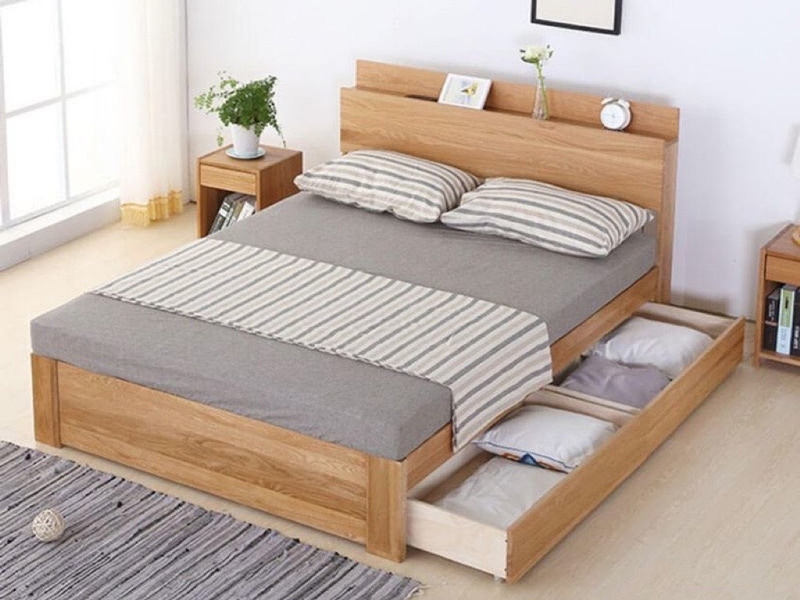 Giường ngủ đơn gỗ công nghiệp 1m2 có ngăn GCN23 