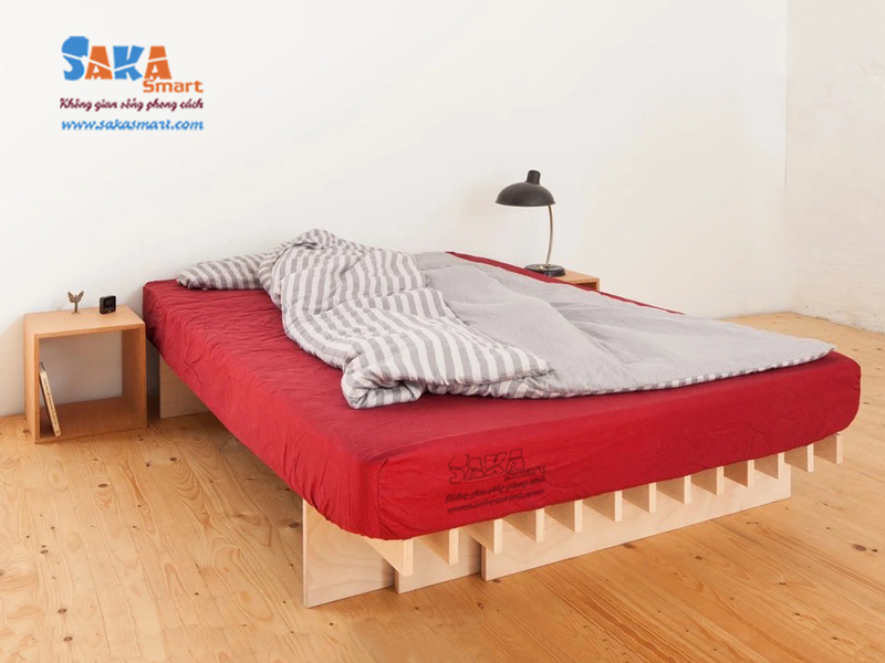 Giường ngủ gỗ 1m2 công nghiệp phong cách Scandinavi SK G5