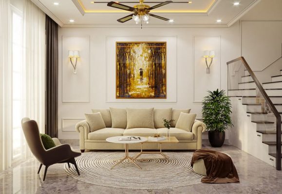 Tuân theo nguyên tắc kết hợp màu sắc để phòng khách vuông nổi bật