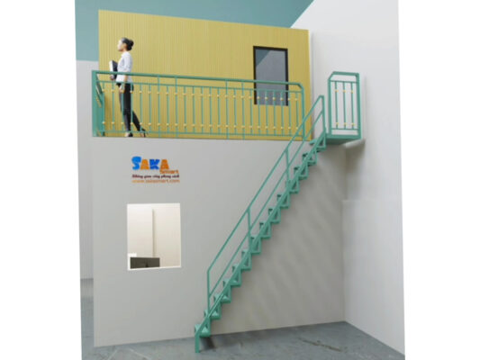 Cầu thang xếp gọn lắp đặt ở văn phòng.