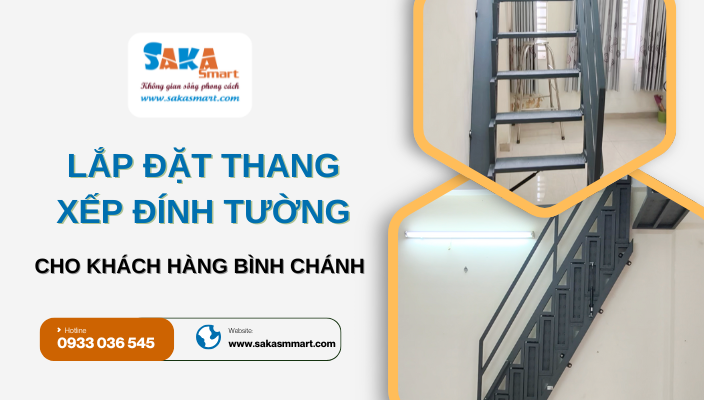 Lắp đặt thang xếp đính tường cho khách hàng Bình Chánh