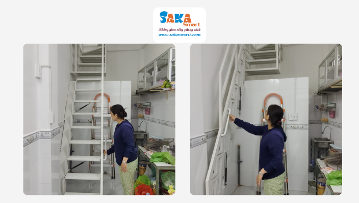 Thang xếp đính tường gọn nhẹ tại Quận 4 (anh Thái)