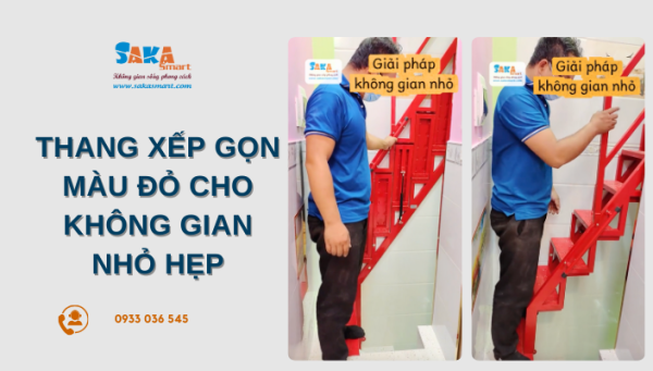 Thang xếp gọn màu đỏ cho không gian nhỏ hẹp