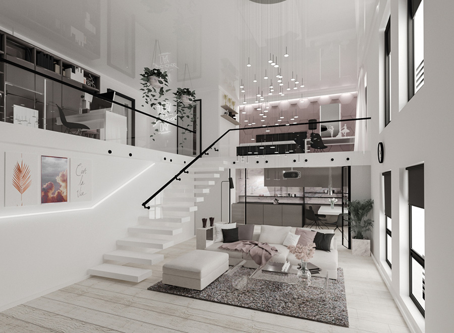 Cầu thang chữ L cho duplex