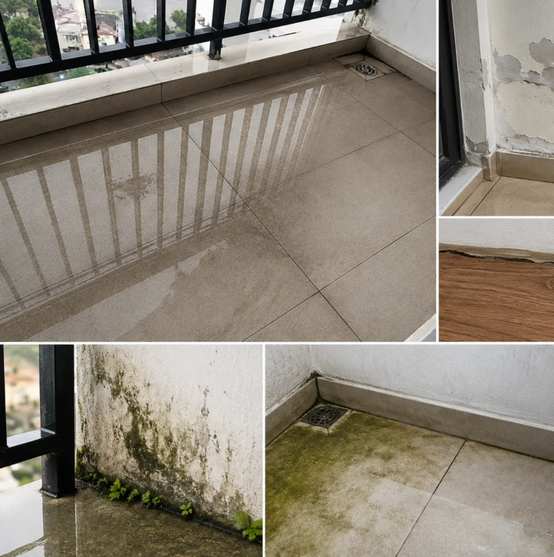 Sân thượng hoặc ban công bị đọng nước