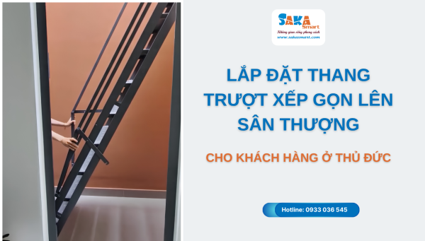 Lắp đặt thang trượt xếp gọn lên sân thượng cho khách hàng ở Thủ Đức